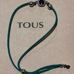 TOUS Green Cord Bracelet with Silver Beads